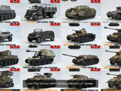 Low Poly German WW2 warfare collection 3D Model Pack