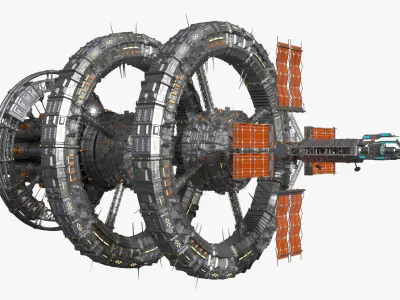  Interplanetary Space Station with Triple Rotation Rings Metallic Gray 