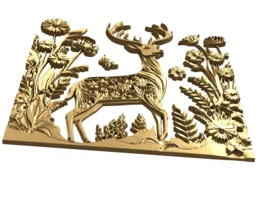 decor set wall panel Deer relied mural CNC 06 3D print model purchase
