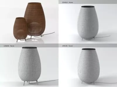 Amphora four different wicker lamps on table 3D model