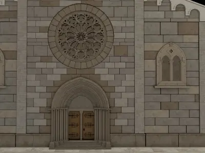 Church medieval Facade  Low-poly 3D model