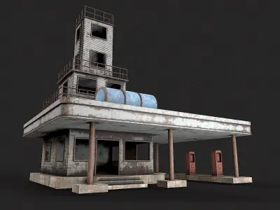 Post Apo Gas Station Collection Low-poly 3D model