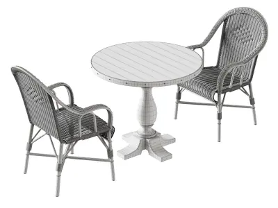Kokmaison Fauteuil grand pere wicker chair and round table 3D model