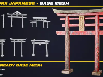 30 Torii Japanese Base Mesh - VOL 07 - Game Ready Low-poly 3D model