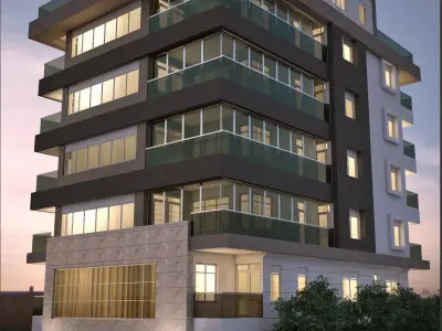 Apartment building at dusk 3D model