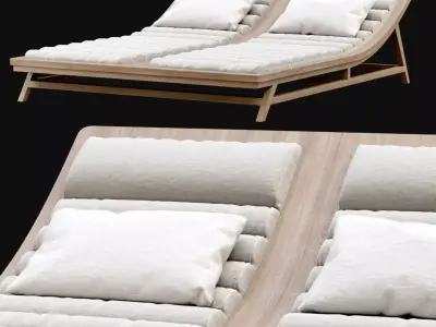 Double wooden outdoor chaise lounge L16  3D model