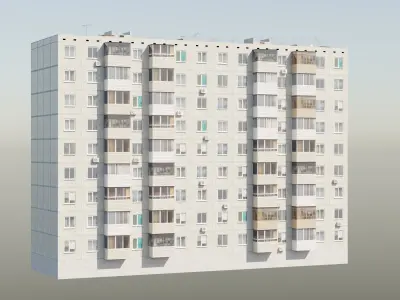 Soviet Panel Apartment Building two entrances Low-poly 3D model