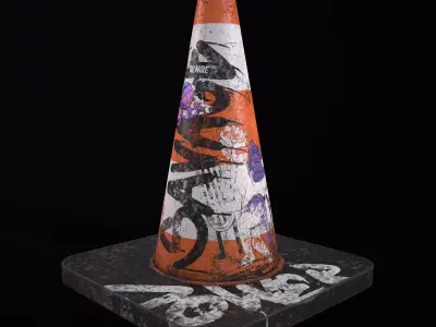 Traffic cone Graffiti PBR 3D model