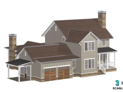 FREE American Craftsman Bungalow - Mid-Poly PBR Two-Story House Free 3D model