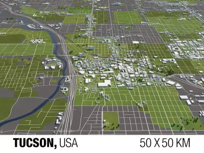 Tucson 50x50km 3D City Map 3D model