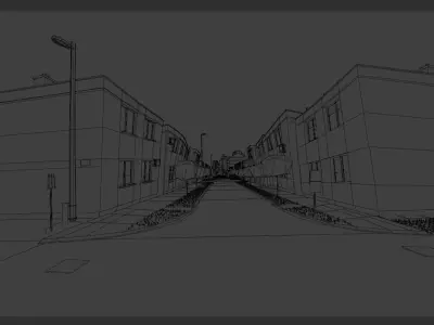 Street with stylized buildings low poly scene Free 3D model