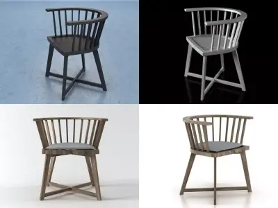 Gray four different chairs and table 3D model