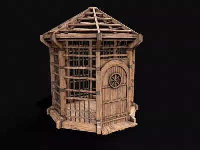 Medieval Wooden Cage 4 Low-poly 3D model
