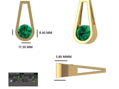Tapered Drop Gem Pendant-3D CAD Model 3D print model