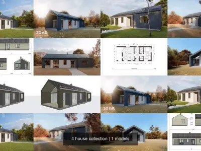 4 house collection with different views 3D Model Pack