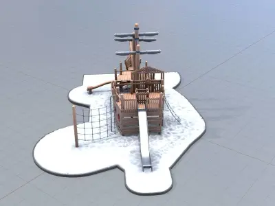 Playground pirate ship made of wood Low-poly 3D model