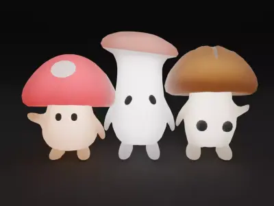 Indirect lighting for three mushroom brothers 3D model