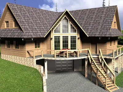 Log House with garage 3D model