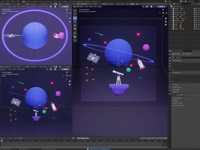 Cosmos - 3D Space illustration Low-poly 3D model