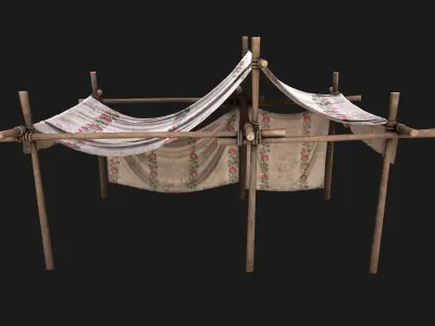 Large trade fair Ukrainian tent stall Low-poly 3D model