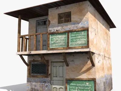 Slum m old house with balcony Low-poly 3D model