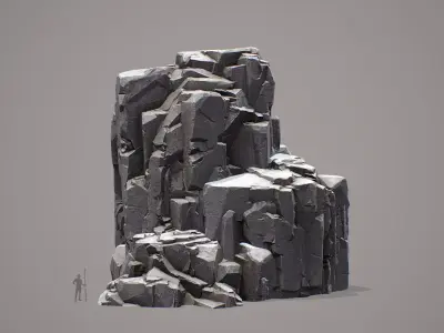Large Stylized Modular Cliff Rock - Game Ready Low-poly 3D model