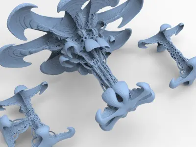 Alien Spine vertebrae stone 3 versions 3D model
