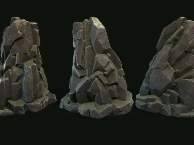 Stylized Gray Stone moss 5 PBR  Low-poly 3D model