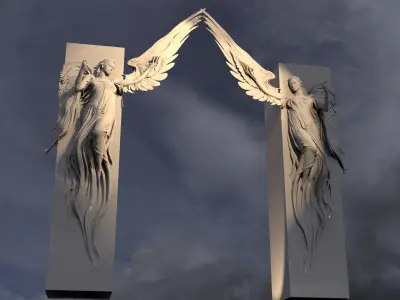 Grand Angel wall sculpture Ghost Stone archway 3 3D model