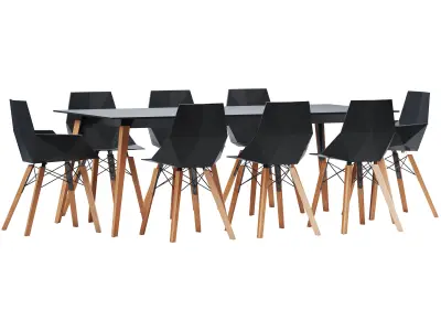 Faz Wood Dining Table And Chair 3D model