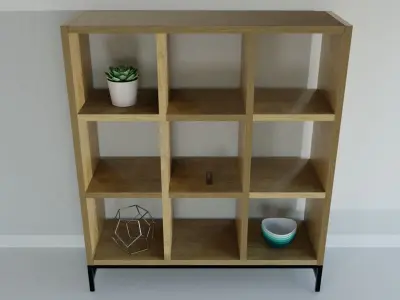 Shelf wooden bookcase with shelves and potted plant 3D model