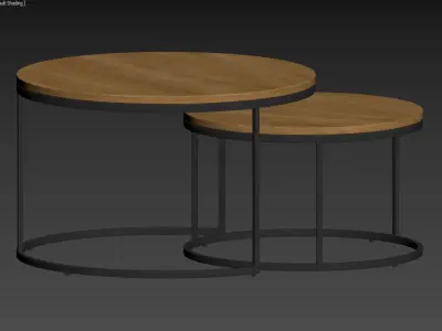 Spiro oak black set of industrial round coffee table Actona 3D model