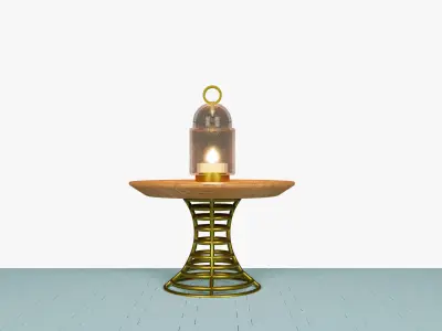 Vintage Candle Lantern on the Table 3D Model Low-poly 3D model