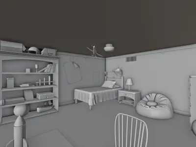 Bedroom house with windows Free 3D model