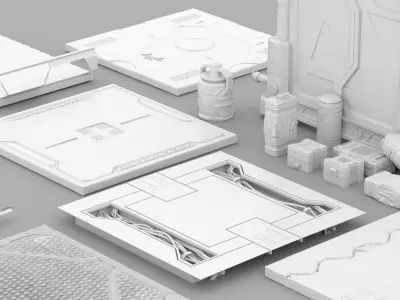 Sci-Fi Panels PBR 3D model Low-poly 3D model