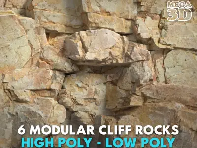 6 Modular Cliff Rocks - 240814 Low-poly 3D model