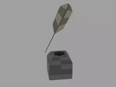 Low Poly Inkwell - Quill Game Ready Low-poly 3D model