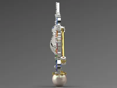 White Gold Diamond and Rainbow Stone Brooch sj0013 3D print model