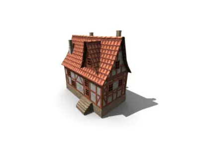 Fachwerk house with tile roof Low-poly 3D model