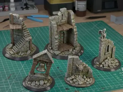 Gothic Fantasy Ruins- Pre-supported - Tabletop Scenery 3D print model