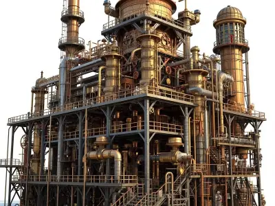 Steampunk Industrial Factory 3D Model Low-poly 3D model