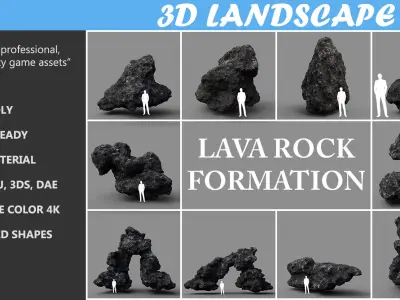 Low poly Lava Rock with dust Package 200229 Low-poly 3D model
