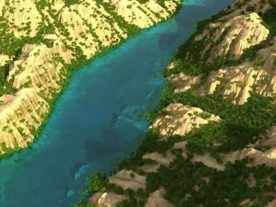 Mountain terrain with lake 3D model