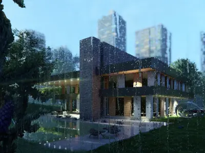 Frank lloyd wright style house modern architecture furnished 3d 3D model