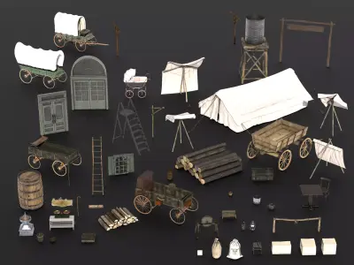 Old props Bundle Low-poly 3D model