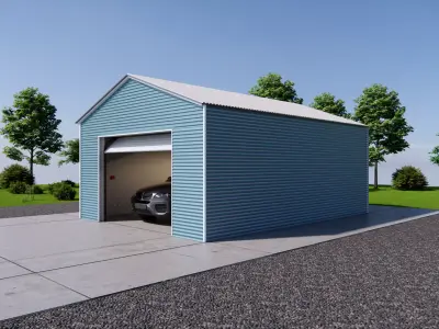 Metal Carport Single Garage Corrugated Steel Shed Low-poly 3D model