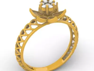 Lotus Mesh Diamond Ring 3D print model