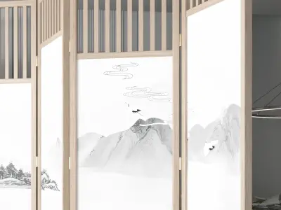 New painting ink Chinese screen 3D model