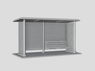 Old bus stop Low-poly 3D model
