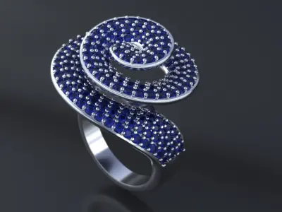Spiral ring  with gems for CNC or 3D print model